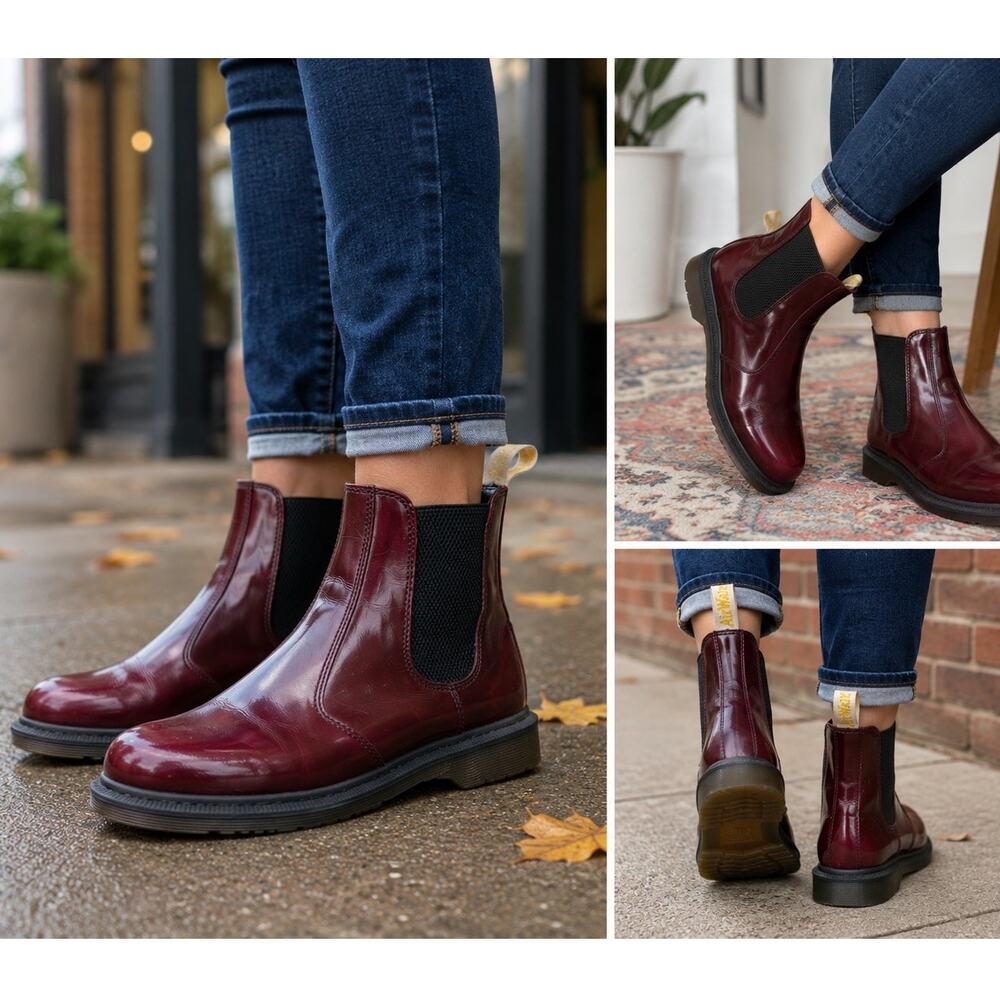 Dr. Martens Vegan Flora Chelsea Boots Oxblood Cherry Red Women’s US 7 EU 38